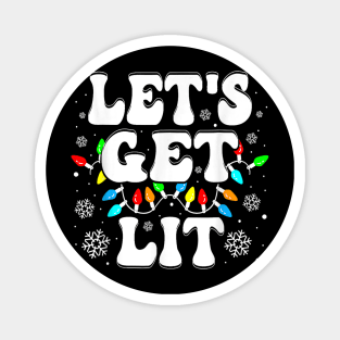 Let's Get Lit Funny Christmas Lights Xmas Pajamas Holiday Magnet